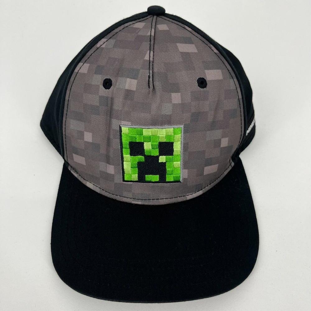 Minecraft Creeper Snapback Hat Mens Black Grey Pixel Gamer Cap SB6RECMNC
